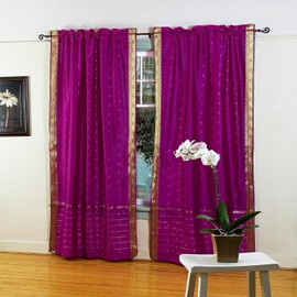 Indian Selections Violet Red Rod Pocket Sheer Sari Curtain/Drape/Panel - 43W x 84L - Piece