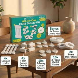 SAFENEST All-in-One Child Safety Kit 30pc, Ultimate Bundle, No Drilling Easy Install, Home Baby Proofing Essentials, Corner Guards, Outlet Covers, Cabinet Locks, Door Stops