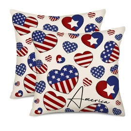 Fukeen 2 Pack Independence Day Pillow Covers 22 x 22 Inch 4th of July American Flag Throw Pillow Case Memorial Day Patriotic Star America Heart Decor Cushion Case for Home Couch Sofa Bed
