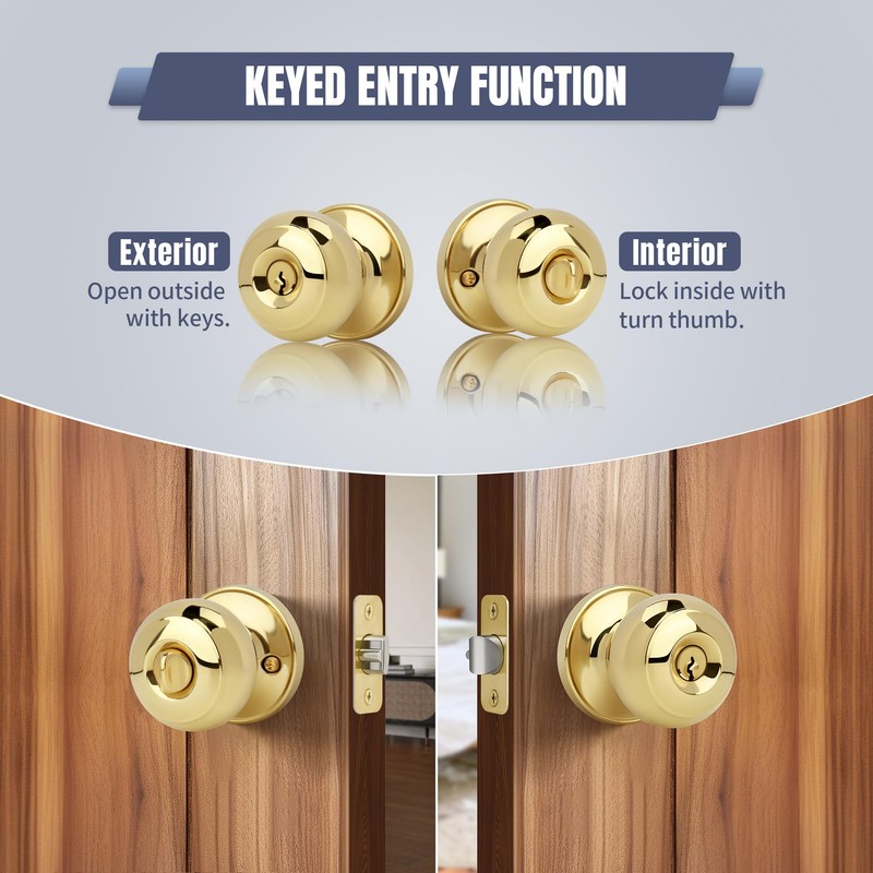 Moquin Gold Keyed Entry Door Knob with Lock and Key,
