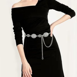 AMYGEM Western Metal Concho Belt for Women Cowgirl Chain Belts for Dresses Jeans Country Concert Outfit Sliver belts