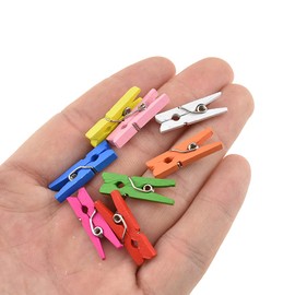HAHIYO Colorful Wooden Clothes Pins Clothespins Mini Do NOT Fall Apart 1 inches Length 80 Pack Sturdy Strong Springs No Rust No Discoloration for Laundry Bathroom DIY Craft Photos Food Opened Bags
