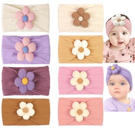 Diademas Bebe Niña – 8 Piezas moños con Flor Suaves y Elásticas, Accesorios de Cabeza Multicolor para Recién Nacidas y Bebés Pequeñas