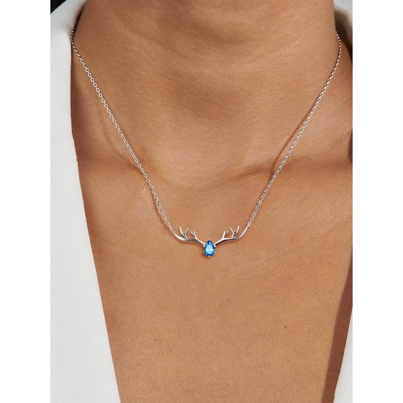 Silvora 925 Sterling Silver Deer Antler Necklace, Antler Deer Jewelry