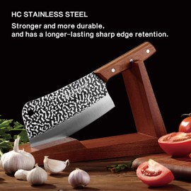 Wanbasion Meat Cleaver Knife, Sharp Butcher Knife Meat Cutting, Chef Knife High Carbon Stainless Steel for Kitchen Camping 7" Light Brown