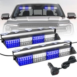 ELECHOI Blue/White 2 in 1 Police Emergency Dash Strobe Light Bar, Front/Rear 48LEDs Interior Windshield Visor Safety Flashing Warning Hazard Lights for Firefighter Law Enforcement Trucks Vehicles