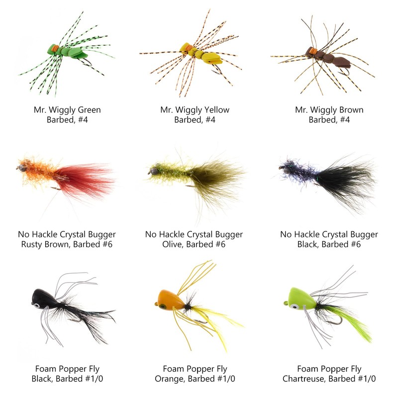 BASSDASH 18pcs Bass Fly Fishing Flies, Dry Wet Flies Poppers