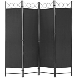 4 Panel Room Divider 6FT Steel Frame Screen Folding Privacy Divider Freestanding Partition for Home Office Bedroom (Black)