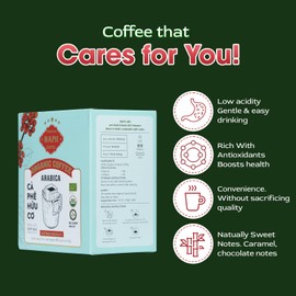 Hapii Organic Coffee Ground, 100% Arabica Vietnamese Coffee, Medium Roast, Ideal Gift for Coffee Lovers - Pack of 20