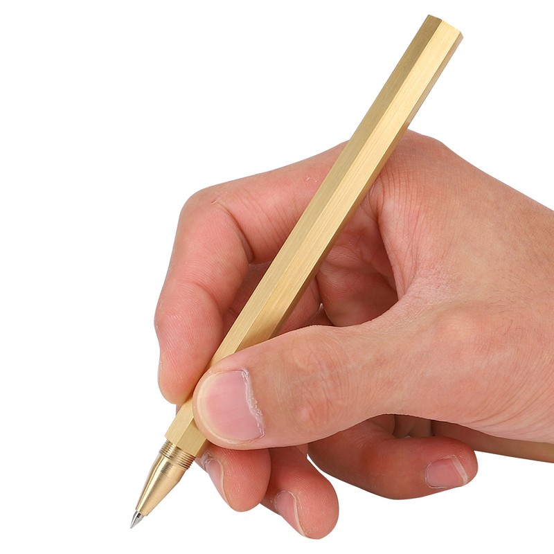 Brushed Brass Gel Pen Hexagon 0.5mm Writing Pen School Office