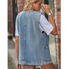 Shebote Womens Oversized Sleeveless Jean Denim Jacket Button Down Vest