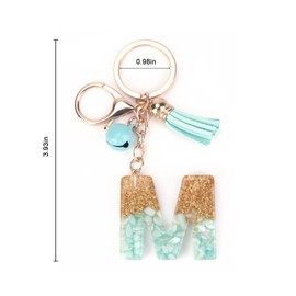 SHTALHST Initial Keychain, Letter Keychain with Tassel & Bell, Cute Keychain for Girls & Women, Bag Charm for Birthdays, Christmas, Valentine's Day, and Graduation, M