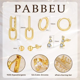 PABBEU 4Pairs Gold Hoops Earrings for Women Hypoallergenic 14K Gold Hoops Dainty Gold Stud Earrings Cartilage Stacks Small Gold Hoop Earrings Cubic Zirconia Gold Earrings Set for Women