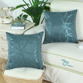 CaliTime Pack of 2 Cushion Covers Throw Pillow Cases Shells for Couch Sofa Home Decor Modern Shining & Dull Contrast Circles Rings Geometric 40cm X 40cm Teal