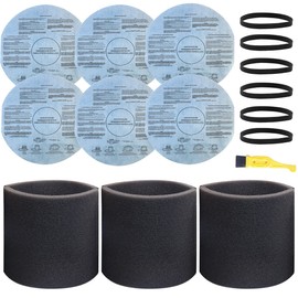 MZY LLC 3 Pack 90585 Foam Filter, 6 Pack 9010700 Dry Disc Filter & 6 Pack Retaining Bands for Shop Vac Wet Dry Vacuums 5 Gallon and Larger