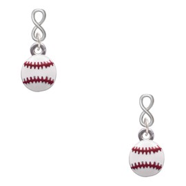 Delight Jewelry Silvertone Mini White Baseball - Silvertone Infinity Post Earrings