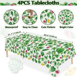 4 Pack Hawaiian Luau Tablecloths Tropical Palm Leaves Table Cloth Hawaii Disposable Plastic Rectangular Table Covers Aloha Summer Beach Pool Kids Birthday Tablecloth Cocktail Party Supplies 86 x 51 IN