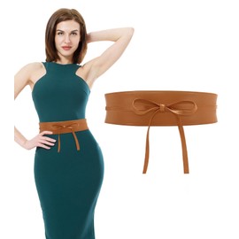 VLYX Women's Obi Style Wide Belt - Soft Faux Leather Wrap-Around Cinch Waistband with Bowknot | Retro Vintage Boho Belt for Dresses, Sweaters, Coats (Camel)