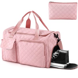 Eccliy Sports Gym Bag for Women Pink Travel Duffle Bag with Shoes Compartment Small Carry on Weekender Overnight Handbag Waterproof Dry Wet Separated Pocket for Training Yoga Travel Gifts