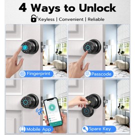 Anweller Smart Door Knob with Lock, Fingerprint Code Keypad Keyless Entry Electronic Digital Biometric Bluetooth App Control Doorknob for Bedroom Interior Apartment Garage - Black