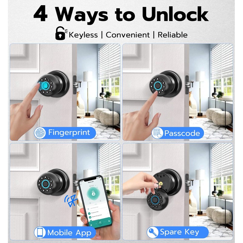 Anweller Smart Door Knob with Lock, Fingerprint Code Keypad Keyless