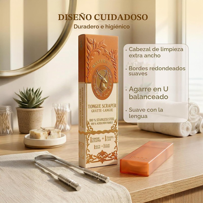 Rascador de lengua de acero inoxidable MasterMedi MMTC01 para aliento