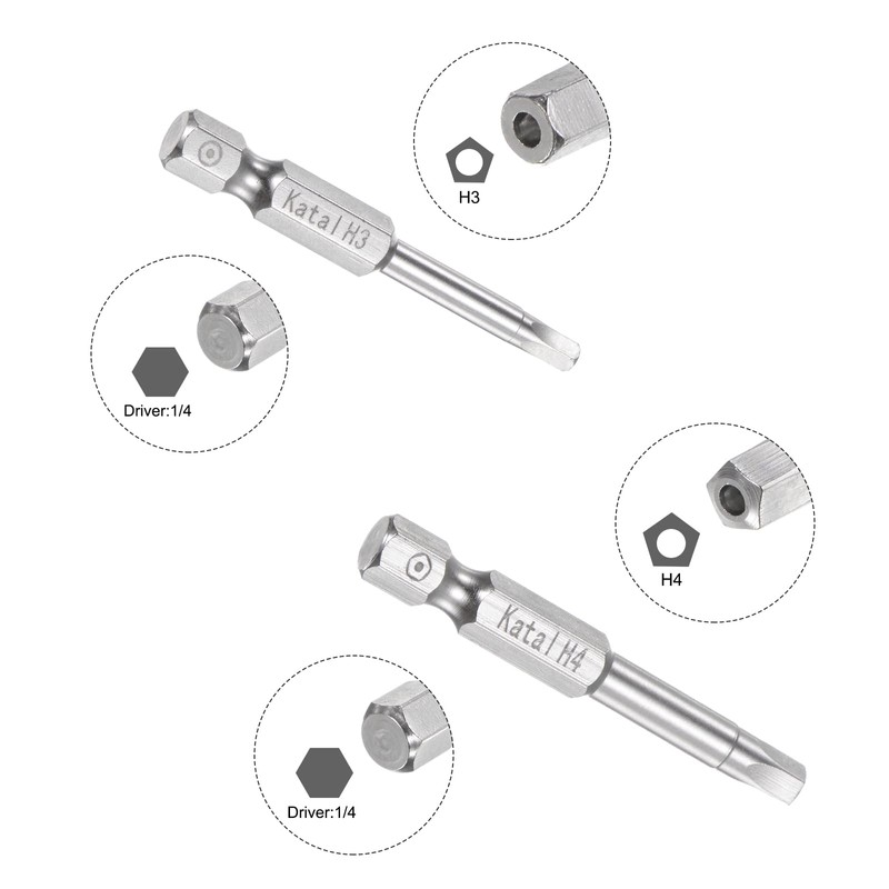 HARFINGTON H3-H8 Pentagon Screwdriver Bit Set 1/4" Hex Shank 2"