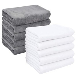 HIDMD Microfibre Face Cloth Makeup Remover Cloth Facial Washcloths Face Cleaning Towels For Eye Face Exfoliating Bath 30CM X 30CM 10 PACK Grey+White