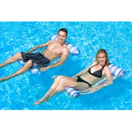 Poolmaster 4-in-1 Water Hammock, Chair, Saddle, Noodle, Large Pool Float for Adults, Blue, 2 Pack