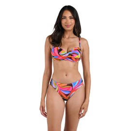 La Blanca Women's Over The Shoulder Wrap Bikini Swimsuit Top, Multi//Tropical Waves, 8