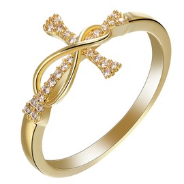 YILUOCD Cubic Zirconia Cross Infinity Ring 14k Gold Plated Promise Rings, Stackable Wedding Bands Infinity Forever Love Knot Rings for Women (7)