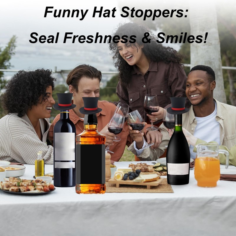 Hat Shaped Silicone Wine Bottle Stoppers – Funny Reusable Caps