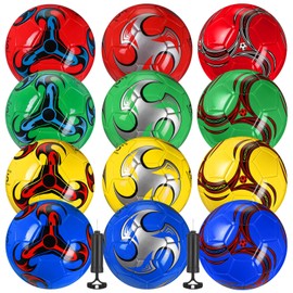 MiniInflat 12 Pcs Soccer Balls Bulk Size 4 Soccer Balls with Pump Soft Football Outdoor Indoor for Sport Training Practice Game Gift for Youth Teen Adult(Vivid,Novelty)
