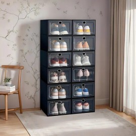 Cajas de Zapatos Apilables, 12 Piezas Cajas de Almacenamiento Transparentes Plegables Multifuncionales con Puerta Transparente para Hogar y Colegio