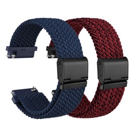 WOCCI 20mm Braided Nylon Watch Bands for Men and Women, 2 Packs Replacement Straps (Blue+Red Black)