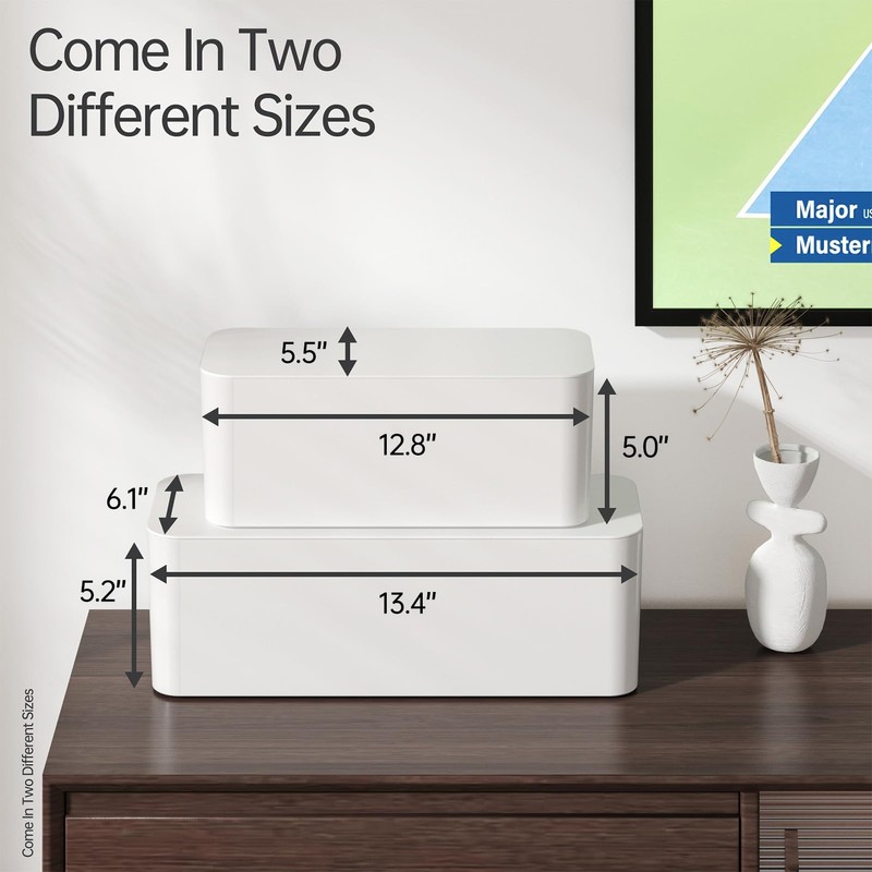YECAYE 2 Pack Cable Management Box with Inner-Lock Lid, Large