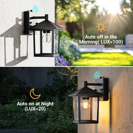 Woolmug Motion Sensor Outdoor Wall Lights, Dusk to Dawn Porch Light Black Wall Sconce Lighting with Clear Glass for Patio Front Door House Garage, Bulbs Not Included