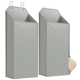 MaxGear Hanging Laundry Hamper, Over the Door Hamper with 2 Kinds of Hooks for Dirty Clothes Organizer, Wall Hanging Laundry Basket with Zipper for Bathroom, Wardrobe, Dormitory (Grey-2 Pack)