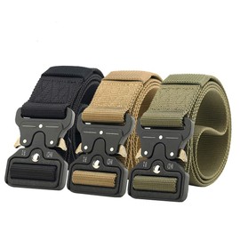 Ginwee 3 Packs Tactical Belt, Military Style Webbing Riggers Web Belt Heavy-Duty Quick-Release Metal Buckle Belt for Men