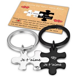 Cadeau Couple Porte-clés - 2 Pieces Porte-clés Couple, Gravé Je t'aime Cadeau Saint-Valentin Anniversaire Noël Femme Homme, black