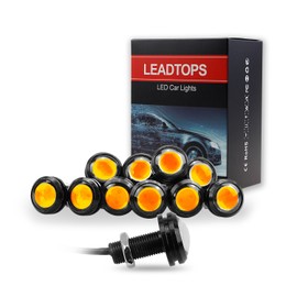 LEADTOPS 10Pcs 18mm 12V Eagle Eye LED Car Fog DRL Daytime Running Light Backup Reverse Tail Rock Lights Small bulb (Yellow, Black Case)