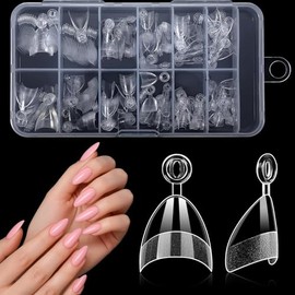 Almendra Corto Uñas Tips Media Cubierta, 240PCS Almendra Extra Corto Suave Unas de Gel, Pre-formado Claro uñas postizas con asas para el salón de uñas