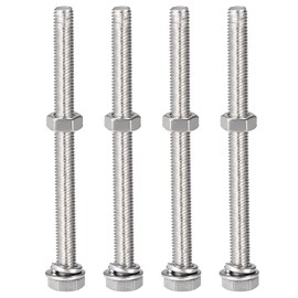 sourcing map M8 x 100mm Hex Head Screws Bolts, Nuts, Flat & Lock Washers Kits, 304 Stainless Steel Fully Thread Hexagon Bolts 4 Sets