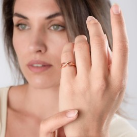 TJC Infinity Ring for Women In Rose Gold Plated 925 Sterling Silver Cubic Zirconia CZ Forever Love Rhodium Plated for Ladies Size V