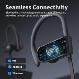 JOYWISE Bluetooth Headphones, Wireless Earbuds Bluetooth 5.3 Headphones with 16Hrs Playtime Stereo Bass Headsets, IPX7 Waterproof Running Earphones for Sports, Black