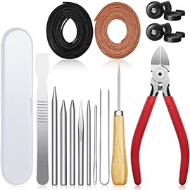 16 Pcs Glove Relacing Kit Glove Care Kit 2 Pcs 78.74 Inch Leather Laces 4 Pcs Glove Locks 7 Pcs Lacing Needle Leather Cutter Scratch Awl Tool U Wire Needle for Youth Baseball Softball Mitt Repair Tool