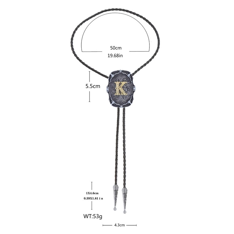 Btilasif Bolo Tie for Men, Initial Letter A-Z Western Cowboy