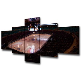 The Madison Square Garden Ice Shortly Before the Rangers and Florida Panthers Took the Ice Print On Canvas Wall Artwork Modern Black and White Home Decor Stretched and Framed 5 Piece/Set - 50''Wx24''H