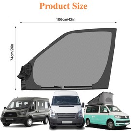 POPUBBY Magnetic Side Window Mosquito Net, Pack of 2 Universal Elastic Front Window Sun Protection Mosquito Net Breathable Car Front Window Net with Storage Bag for Van, Camper