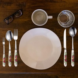 ESYFOR Cutlery Set, 5 Pieces Stainless Steel Cutlery Set, Highly Polished, Elegant Floral Pattern, Cutlery Fork, Spoon, Dishwasher Safe for Family, Party, Restaurant